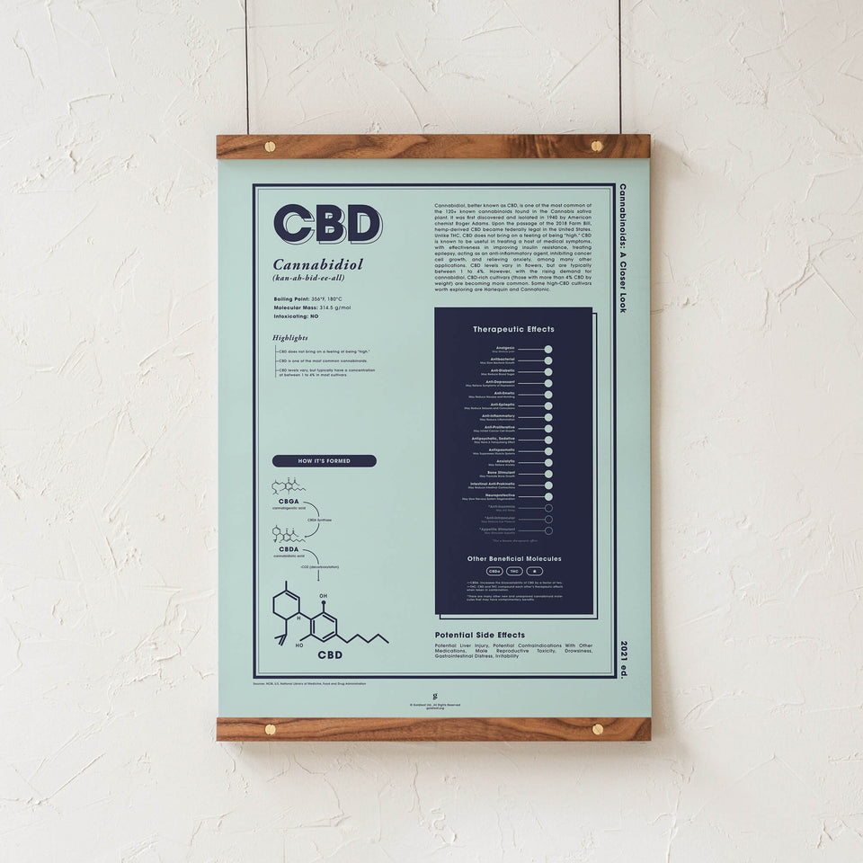 Goldleaf CBD Cannabidiol Infographic Print, 18x24 with Walnut Rails