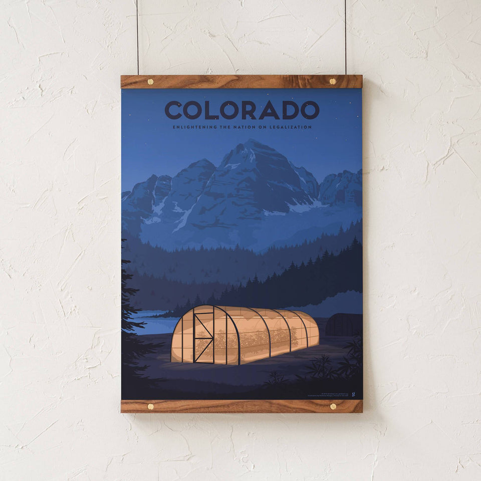Colorado Vintage Travel Poster - Designed by Nicholas Moegly - Cannabis Art Print - Marijuana Decor - Goldleaf