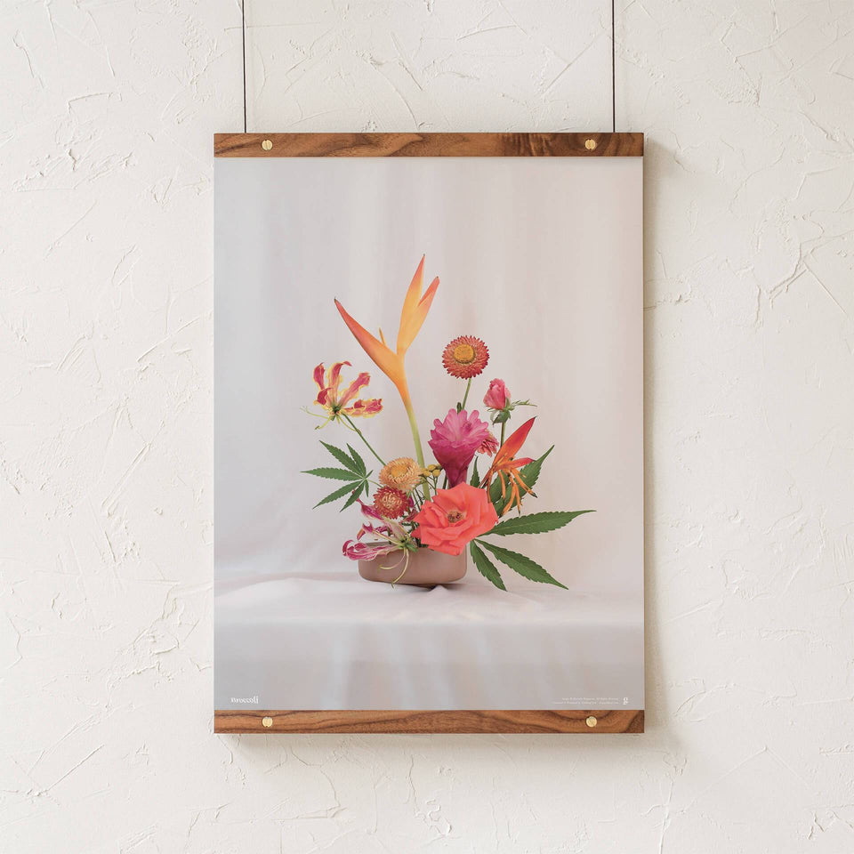 Red Ikebana Print - Cannabis Botanical Floral Arrangement Poster - Marijuana Art - Broccoli Magazine - Goldleaf
