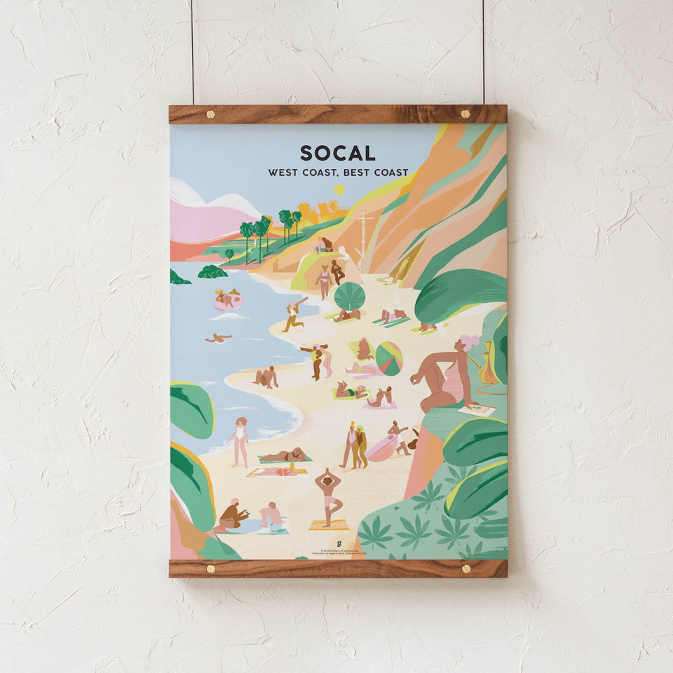 Goldleaf Southern California Cannabis Travel Print - Marijuana Artwork by Eugenia Mello - Walnut Rails
