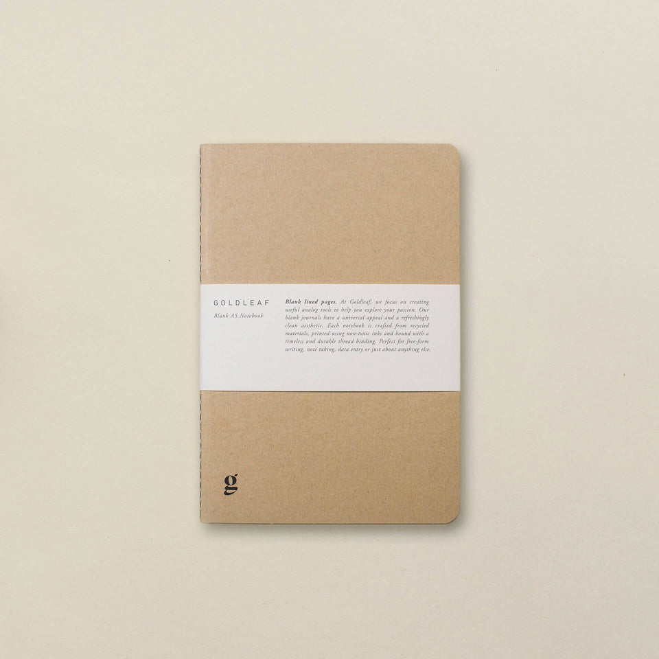 The Blank Journal - Lined Pages - A5 Size - Sustainably Made, Environmentally Friendly - Goldleaf