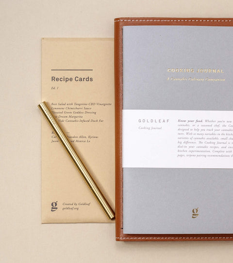Goldleaf cooking journal and cannabis recipe cards by top chefs