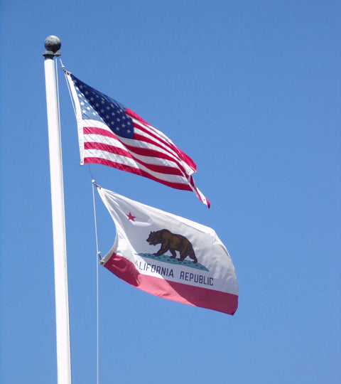 California flag and United States flag on a white pole