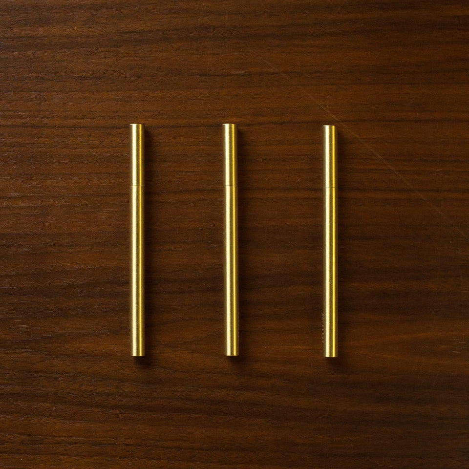 The Lab Pen - Modern and Minimalist Brass Pen - Black Rollerball Ink - Goldleaf