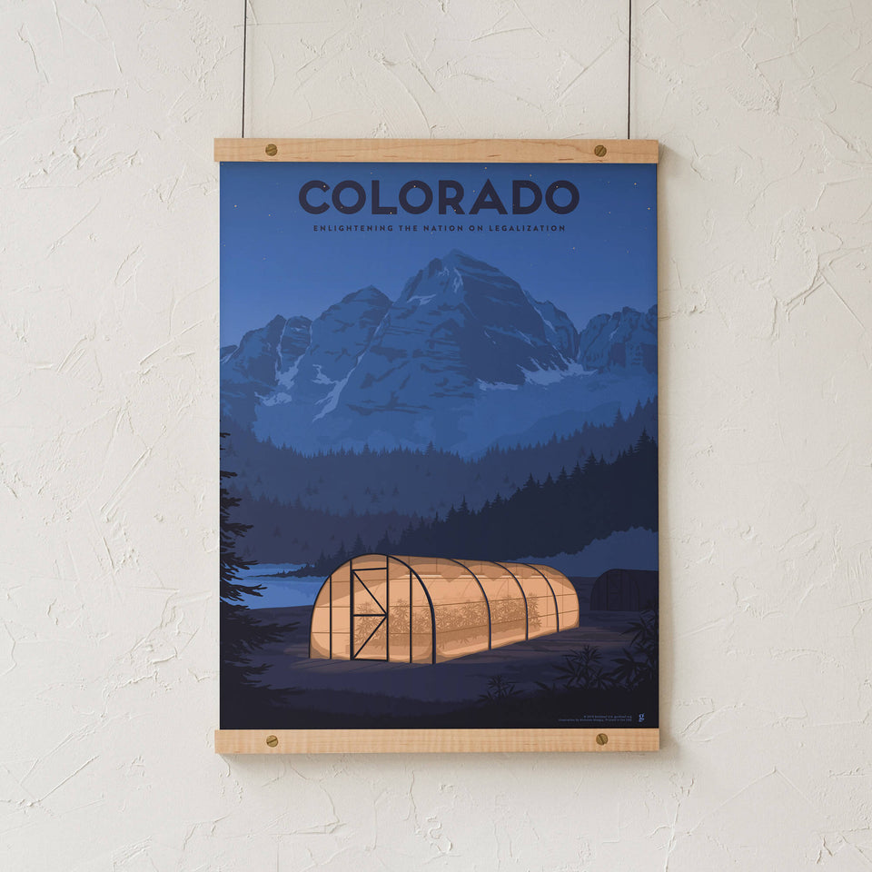 Colorado Vintage Travel Poster - Designed by Nicholas Moegly - Cannabis Art Print - Marijuana Decor - Goldleaf
