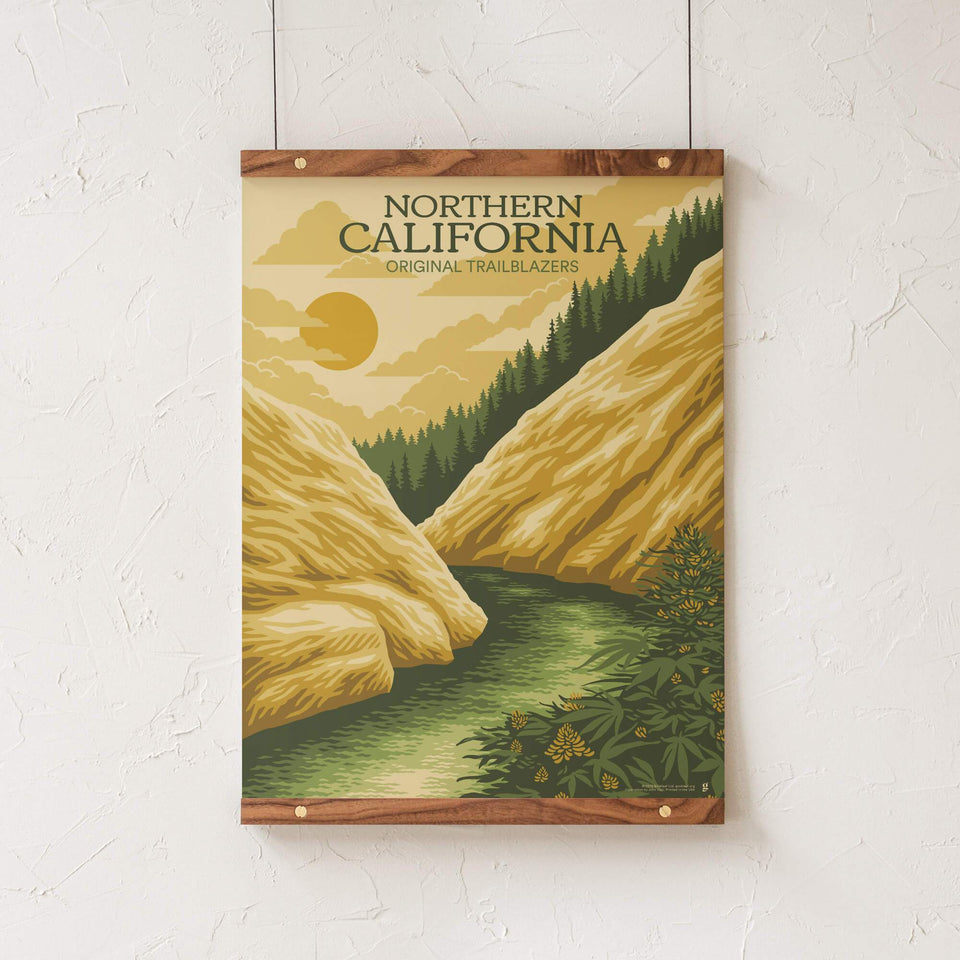 Northern California Vintage Travel Poster - Designed by Eugenia Mello - Cannabis Art Print - Marijuana Decor - Goldleaf