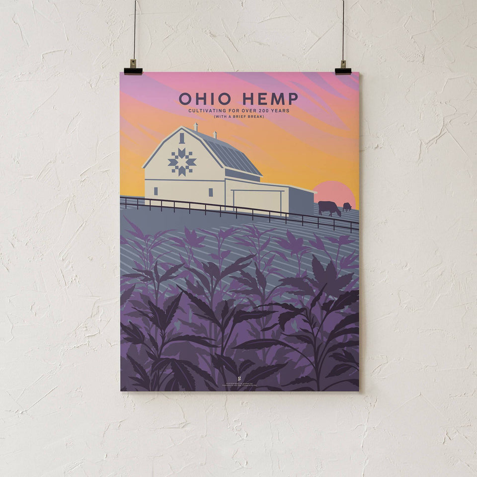 Ohio Hemp Vintage Travel Poster - Designed by John Vogl - Cannabis Art Print - Marijuana Decor - Goldleaf