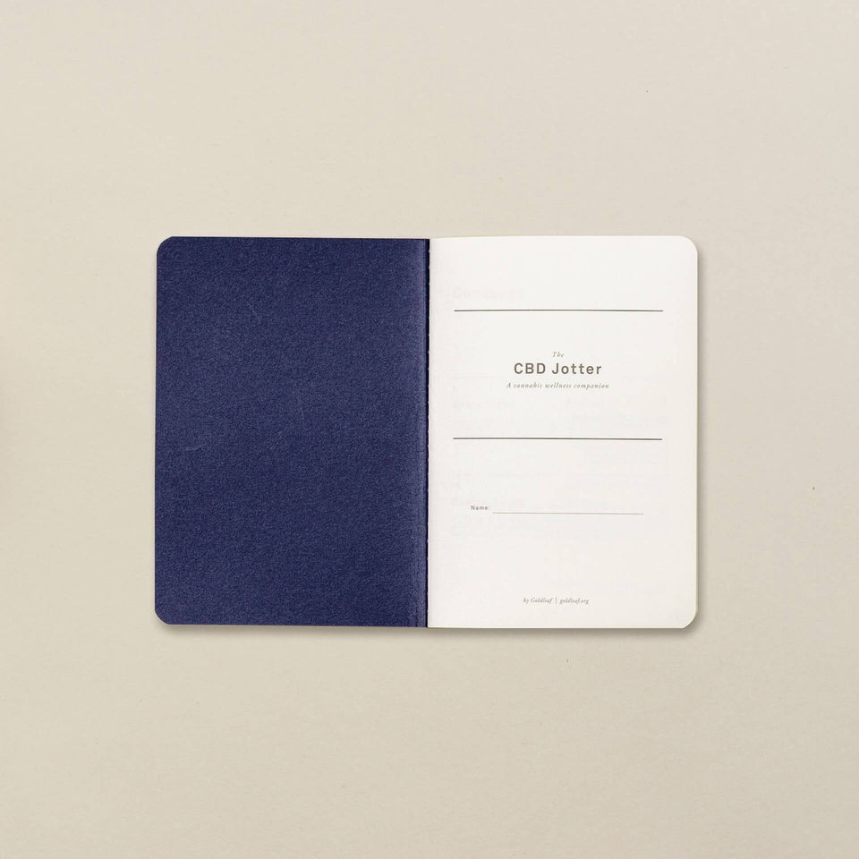 The CBD Jotter - CBD Wellness Logbook - Medical Cannabis Therapy Notebook - Pocket Size A6 Blue Cover- Goldleaf