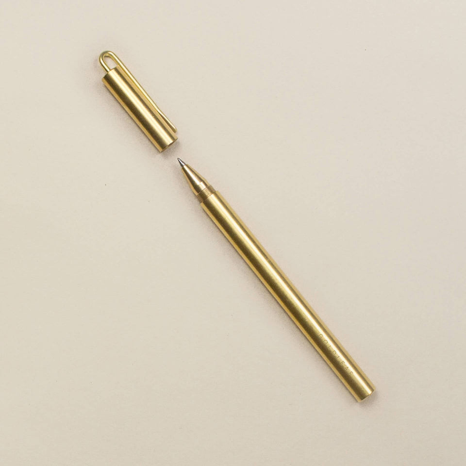 The Clip Pen - Luxury Brass Writing Device with Click - Black Rollerball Ink - Goldleaf