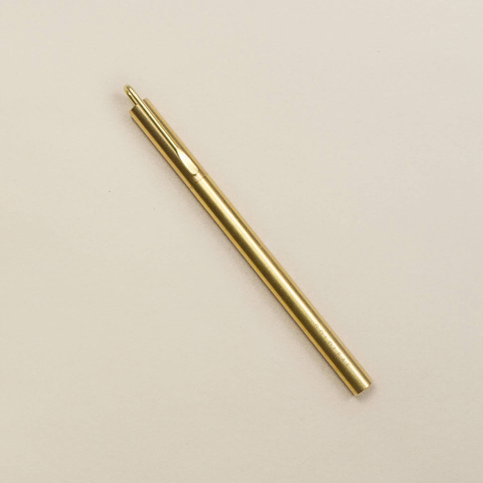 The Clip Pen - Luxury Brass Writing Device with Click - Black Rollerball Ink - Goldleaf