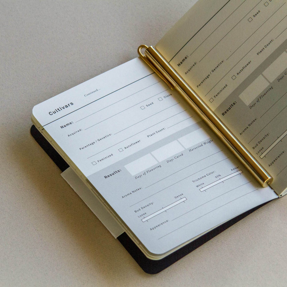 The Grow Jotter - Cannabis Growers Pocket Journal - Marijuana Cultivation Logbook - Black Cover - Goldleaf
