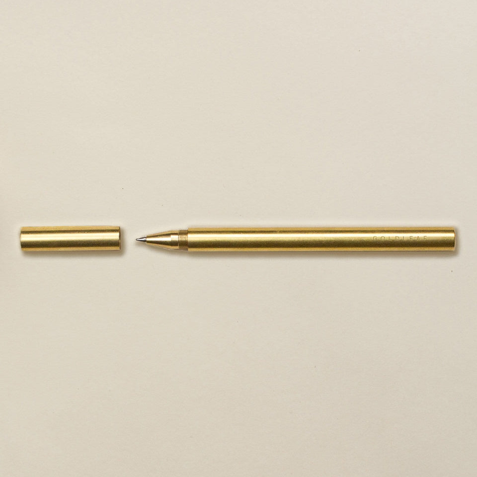 The Lab Pen - Modern and Minimalist Brass Pen - Black Rollerball Ink - Goldleaf